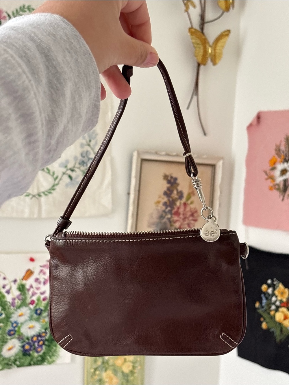 Chocolate Brown Leather Wristlet - Picture 5 of 9